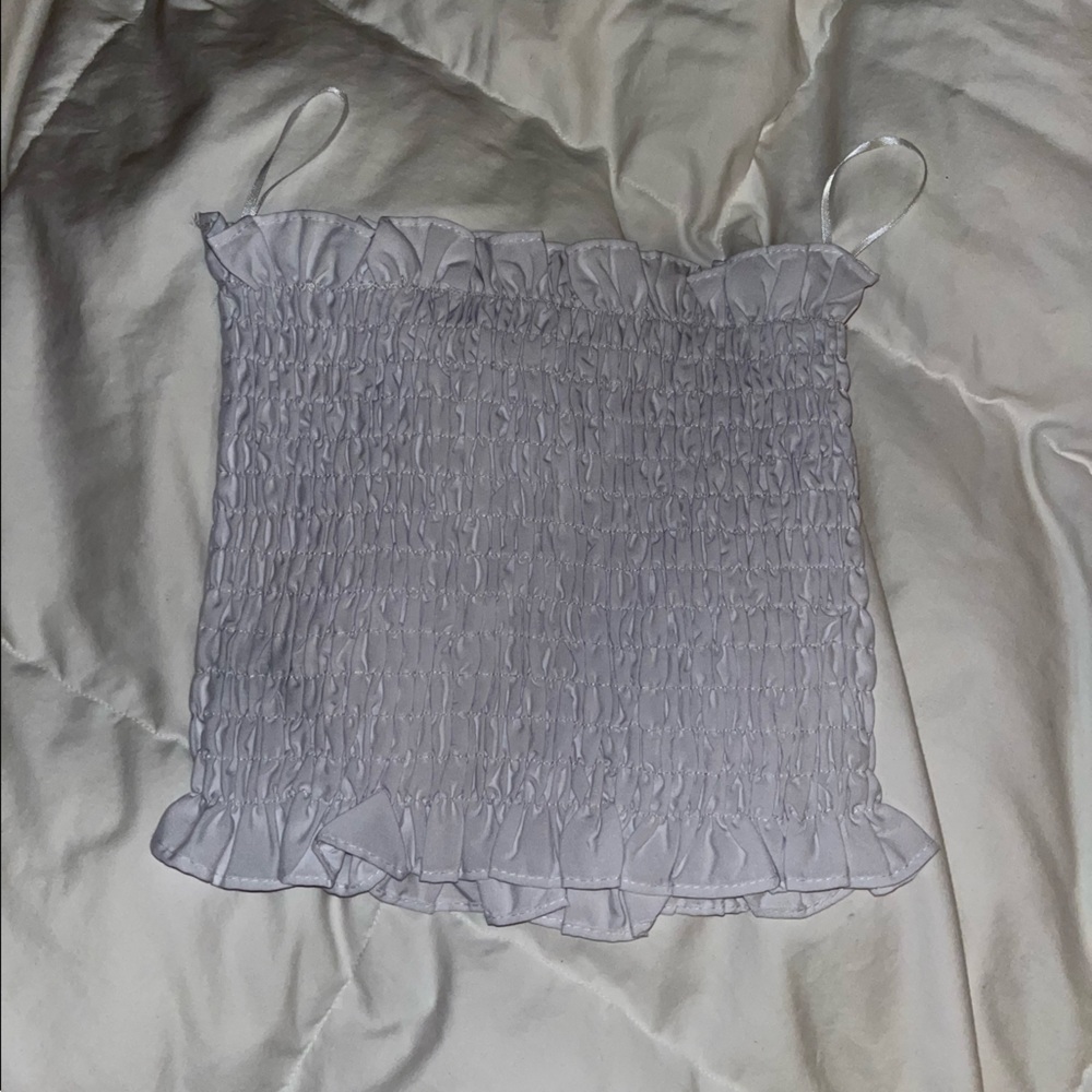 White Ruffled Strapless Top